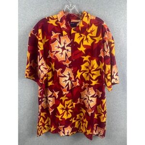 Piping Hot Hawaiian Shirt Size L Red Button Up Short Sleeve Beach Ocean Coastal